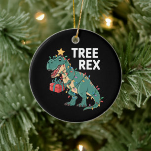 Dinosaur Christmas Tree Rex Pajamas Xmas Lights  Ceramic Ornament