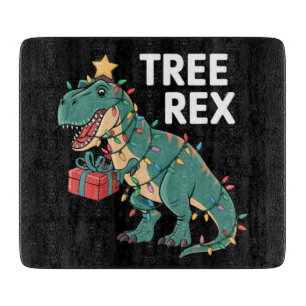Dinosaur Christmas Tree Rex Pajamas Xmas Lights Cutting Board