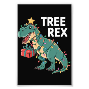 Dinosaur Christmas Tree Rex Pajamas Xmas Lights Photo Print