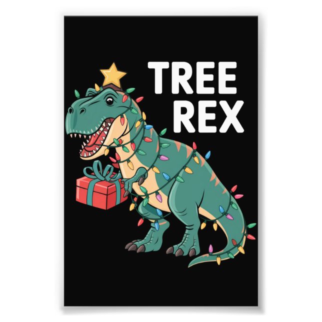 Dinosaur Christmas Tree Rex Pajamas Xmas Lights  Photo Print (Front)