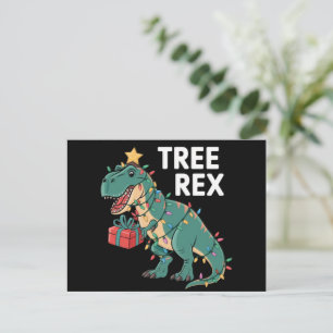 Dinosaur Christmas Tree Rex Pajamas Xmas Lights Postcard