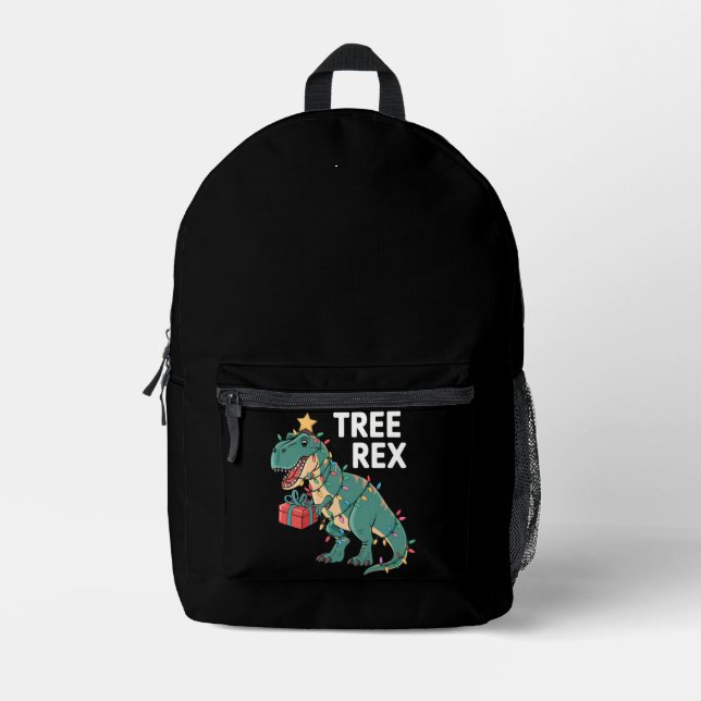 Dinosaur Christmas Tree Rex Pajamas Xmas Lights  Printed Backpack (Front)