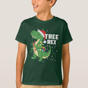 Dinosaur Christmas Tree Rex Pajamas Xmas Lights T-Shirt