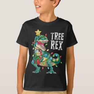 Dinosaur Christmas Tree Rex Pajamas Xmas Lights T-Shirt