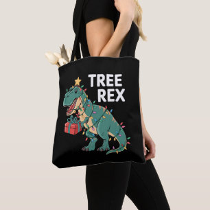 Dinosaur Christmas Tree Rex Pajamas Xmas Lights  Tote Bag