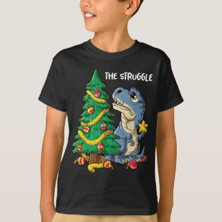 Dinosaur Christmas Tree Rex The Struggle Boys Xmas T-Shirt