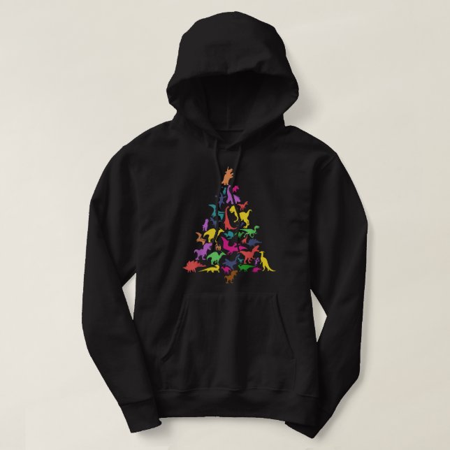 Dinosaur Christmas Tree T-Rex Idea Kids & Dino Xma Hoodie (Design Front)