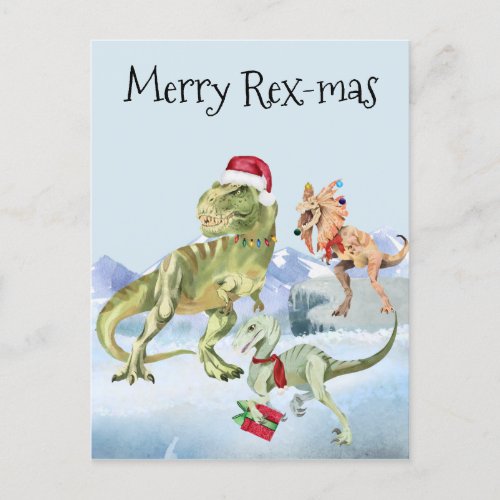 Dinosaur Christmas Tyrannosaur Raptor Merry Rex Holiday Postcard