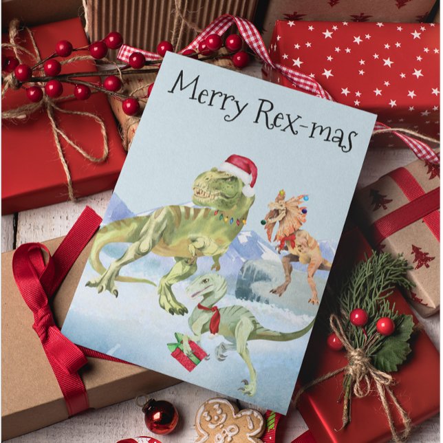 Dinosaur Christmas Tyrannosaur Raptor Merry Rex Holiday Postcard (Creator Uploaded)