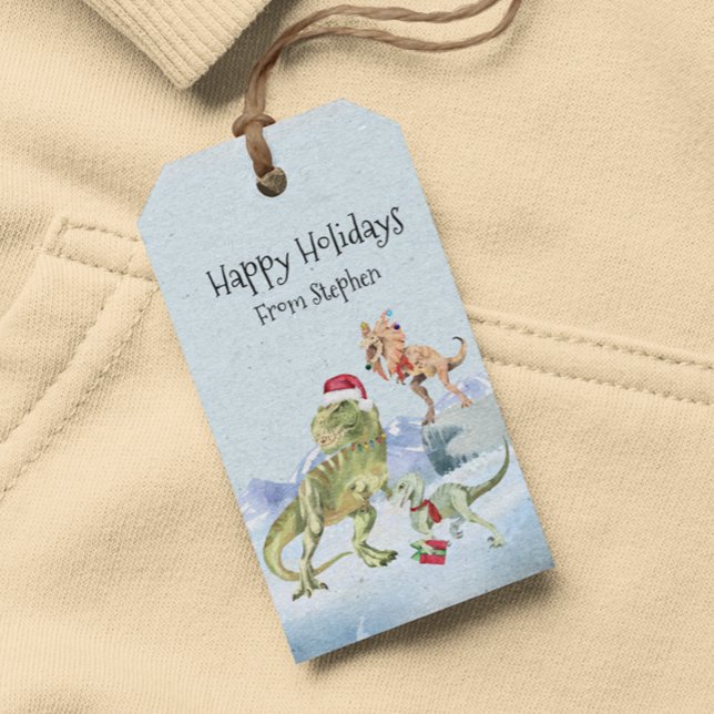 Dinosaur Christmas Tyrannosaur Raptor Personalized Gift Tags (Creator Uploaded)