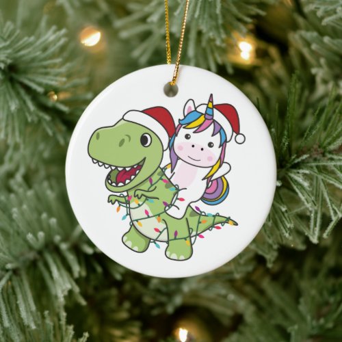 Dinosaur Christmas Unicorn Winter T-Rex Dino Ceramic Ornament