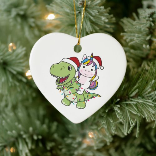 Dinosaur Christmas Unicorn Winter T-Rex Dino Ceramic Ornament