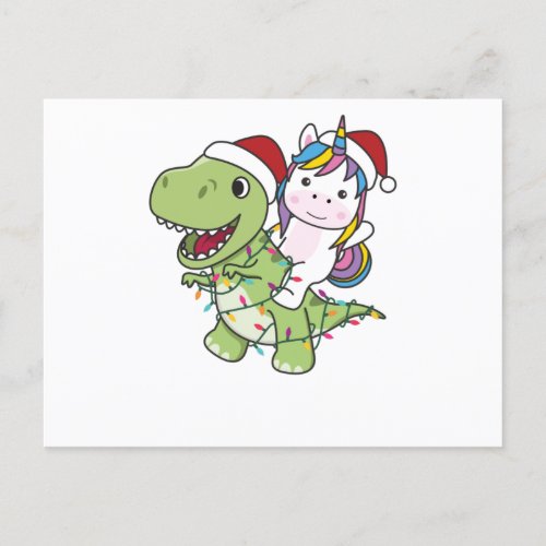Dinosaur Christmas Unicorn Winter T_Rex Dino Postcard