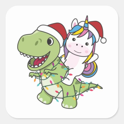 Dinosaur Christmas Unicorn Winter T_Rex Dino Squar Square Sticker