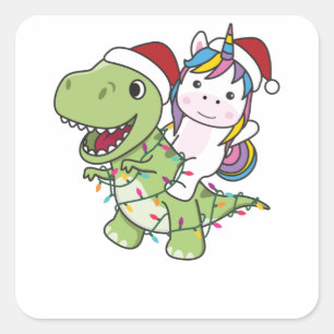 Dinosaur Christmas Unicorn Winter T-Rex Dino Square Sticker