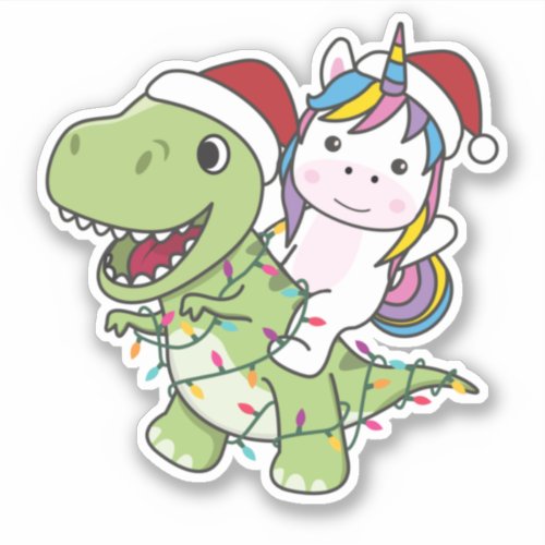 Dinosaur Christmas Unicorn Winter T_Rex Dino Stick Sticker