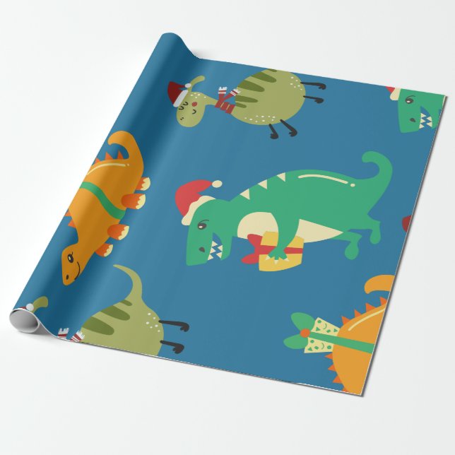 Dinosaur Christmas  Wrapping Paper (Unrolled)