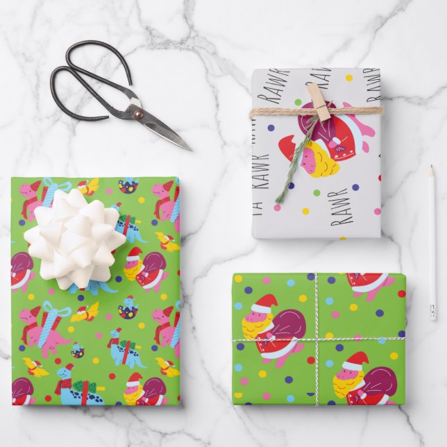Dinosaur Christmas Wrapping Paper for Kids (Front)