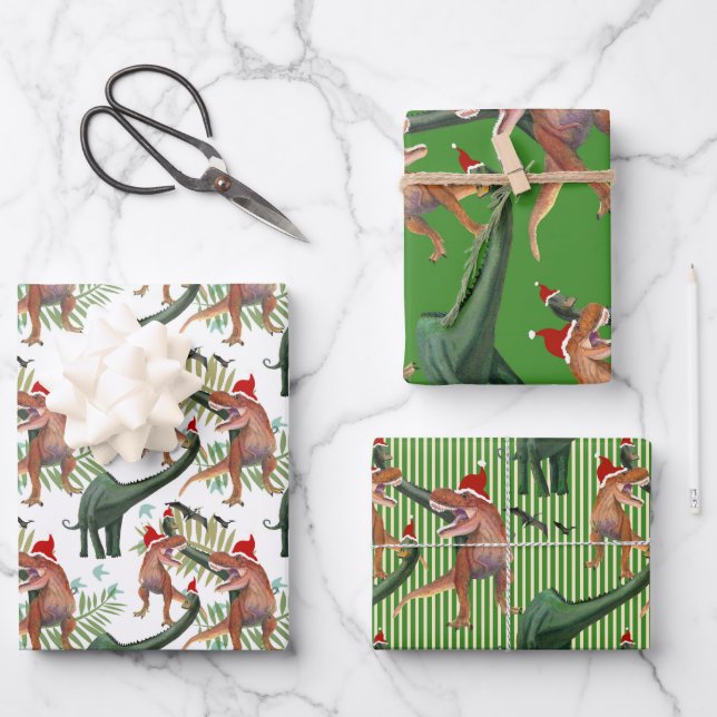 Dinosaur Christmas Wrapping Paper Sheets (Front)