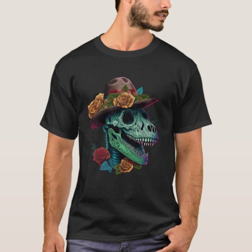 Dinosaur Cinco de mayo Sugar Skull Sombrero Mexica T_Shirt