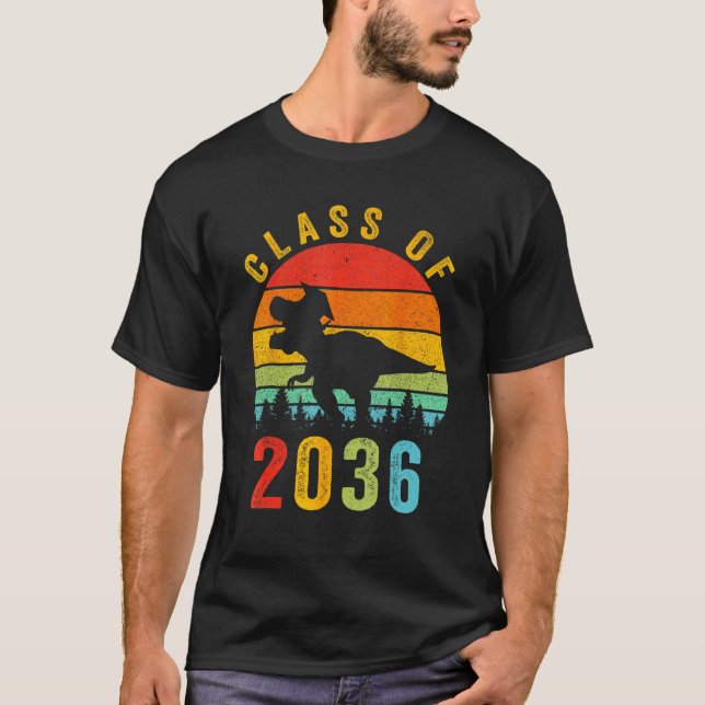 Dinosaur Class Of 2036 First Day Kindergarten Boys T-Shirt (Front)
