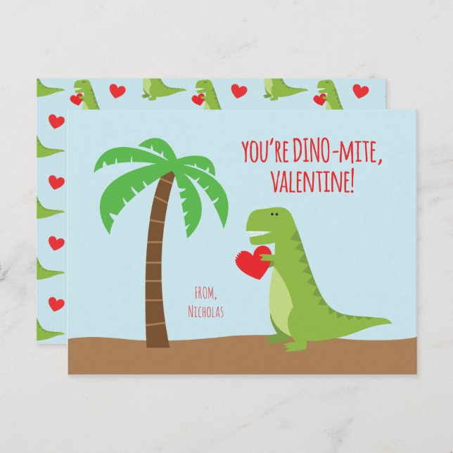 Dinosaur Class Valentines - T-Rex Holiday Postcard (Front/Back)