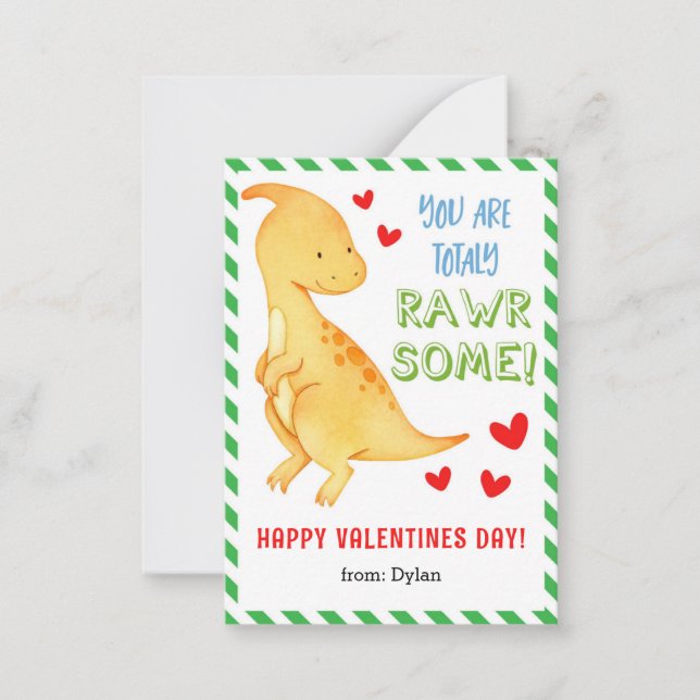 Dinosaur Classroom Mini Valentine Card for Kids (Front)