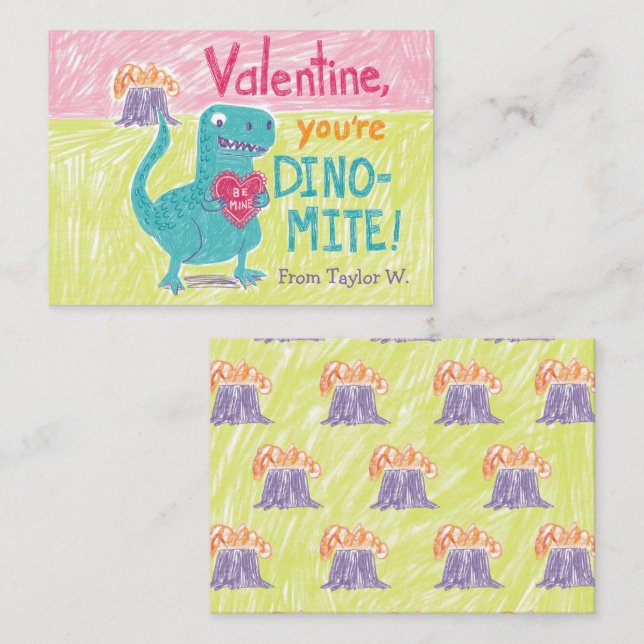 Dinosaur Classroom Valentine Note Card (Front/Back)