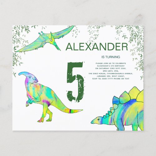 Dinosaur colorful Birthday Party budget Flyer