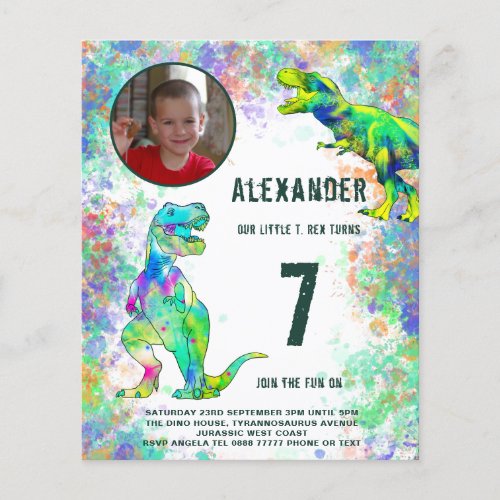Dinosaur Colorful Birthday Party Photo Budget Flyer
