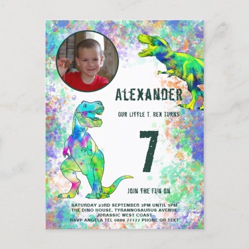 Dinosaur Colorful Boys Birthday Party Photo Invitation Postcard