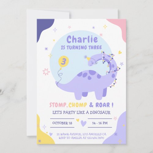 Dinosaur Colorful Dino Party Invitation