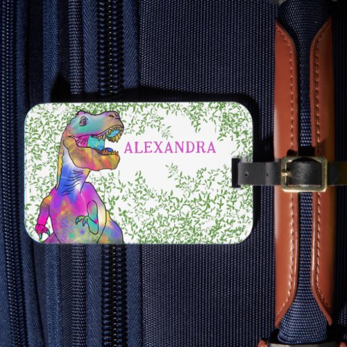Dinosaur Colorful Girls Name Luggage Tag