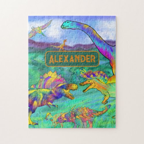 dinosaur colorful personalized jigsaw puzzle
