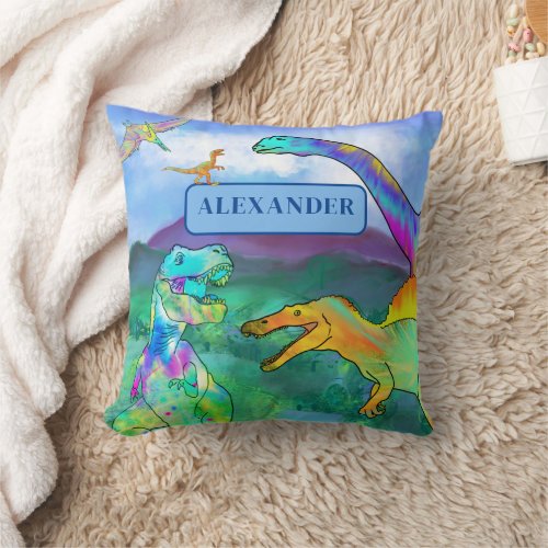 dinosaur colorful personalized throw pillow