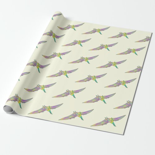 Dinosaur colorful pterodactyl pattern wrapping paper