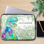 Dinosaur Colorful T-Rex add Name Laptop Sleeve<br><div class="desc">A fun roaring T Rex a scary psychedelic colorful dinosaur with Jurassic jungle foliage background. The perfect personalized boys laptop case for the school boy who loves dinos. This fun prehistoric dinosaur design with easy to use template so you can create a custom laptop case. Fun tyrannosaurus rex watercolor illustration...</div>