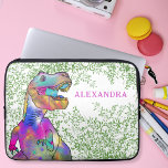 Dinosaur Colorful T-Rex add Name Laptop Sleeve<br><div class="desc">A fun roaring T Rex a scary psychedelic colorful dinosaur with Jurassic jungle foliage background. The perfect personalized girls laptop case for the school boy who loves dinos. This fun prehistoric dinosaur design with easy to use template so you can create a custom laptop case. Fun tyrannosaurus rex watercolor illustration...</div>