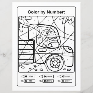 Dinosaur Coloring Page by number - Dino in a car