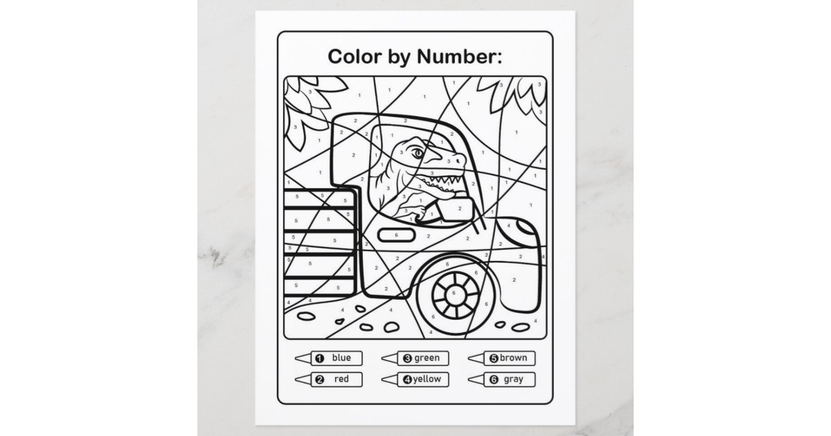 Dinosaur Coloring Page by number - Dino in a car | Zazzle