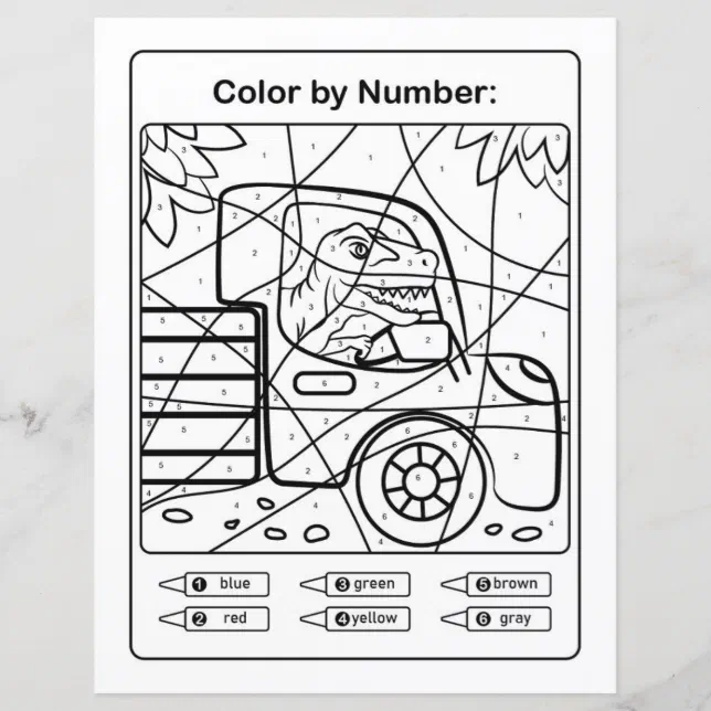 Dinosaur Coloring Page by number - Dino in a car | Zazzle