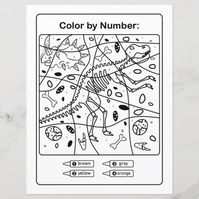 Dinosaur Coloring Page by number - Dino Skeleton (Front)