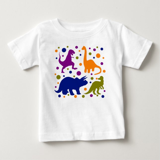 Dinosaur colourful polka dot baby kids T-Shirt (Front)