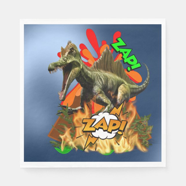 Dinosaur comic art volcano zap prehistoric animal napkins (Front)
