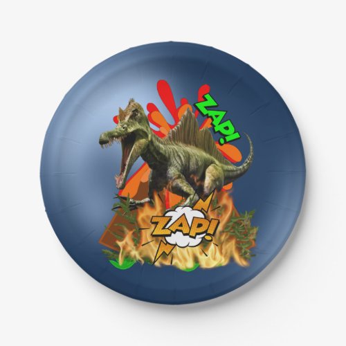 Dinosaur comic art volcano zap prehistoric animal  paper plates
