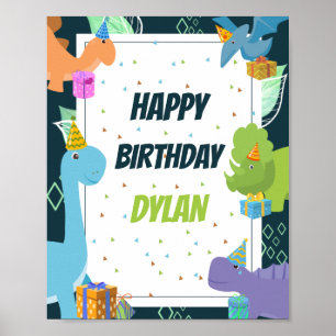 Dinosaur Confetti Themed Kids Birthday Welcome Poster