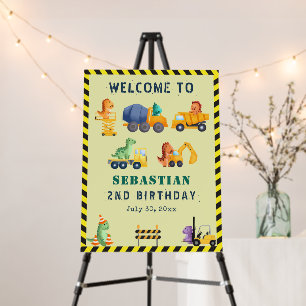 Dinosaur Construction Birthday Welcome Sign