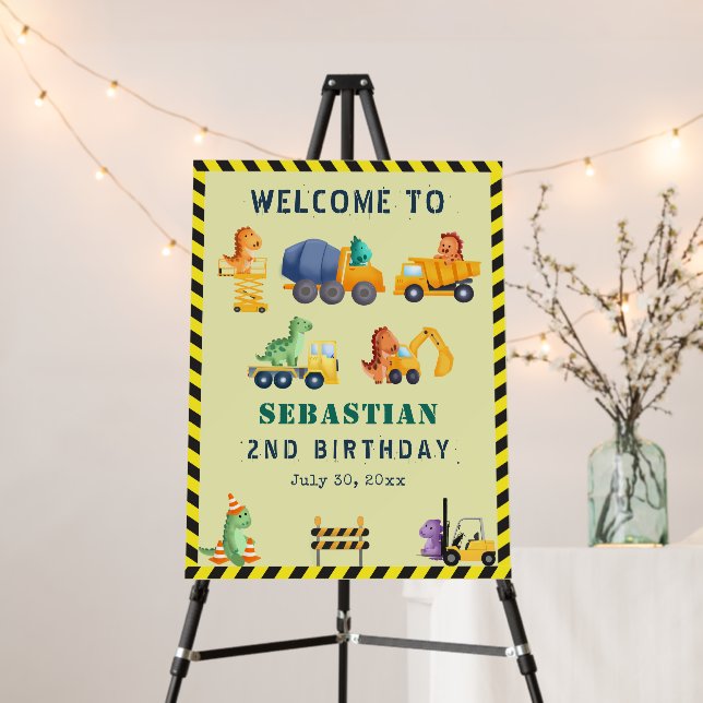 Dinosaur Construction Birthday Welcome Sign (In Situ (Stand))