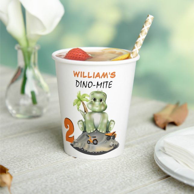 Dinosaur Construction Boy Birthday Paper Cups (Insitu)
