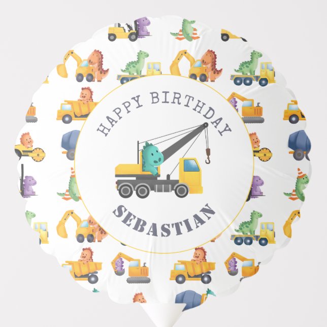  Dinosaur Construction Crew Birthday Party  Balloon (Front)